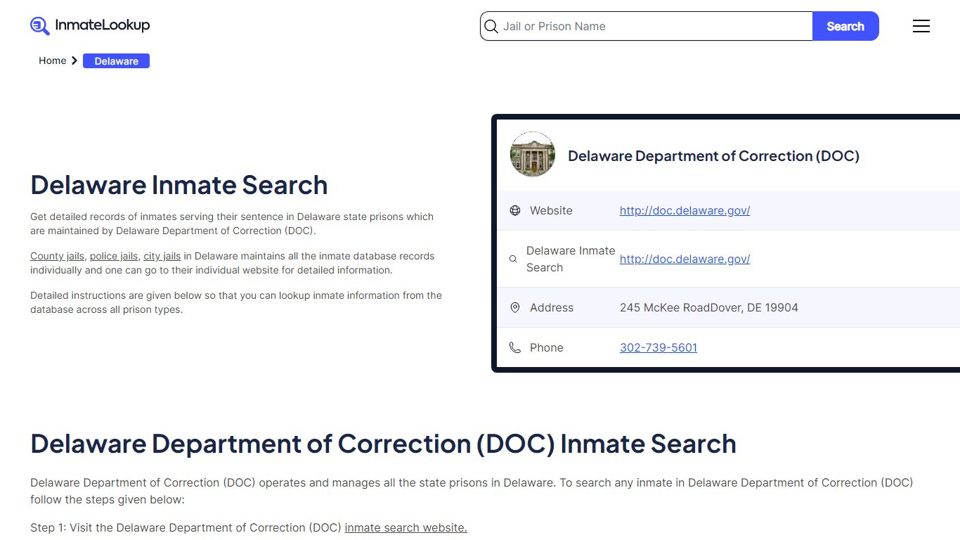 Delaware Inmate Search | Delaware Department of Correction (DOC)
